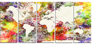 "World Map in Great Colors" Canvas Print, 5 Panels, 60"x28"