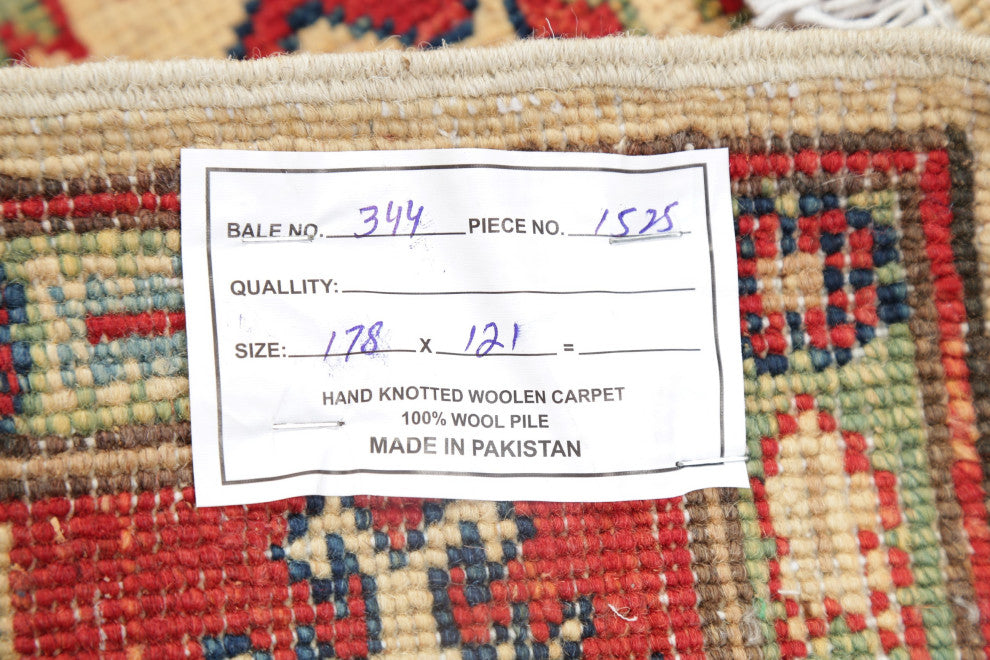 Traditional Kazak Oriental Hand Made Pakistani Area Rug, Beige, 5'10"x4'0