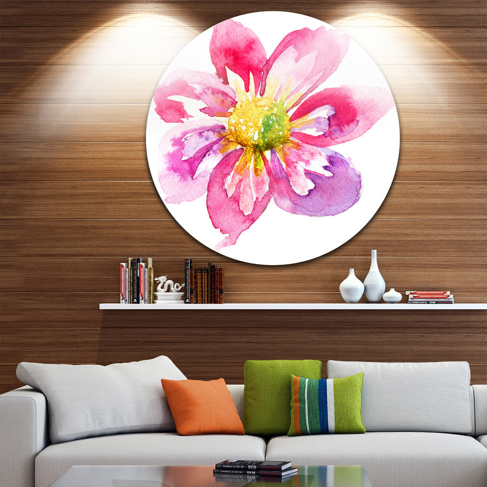 Full Bloom Pink Flower, Floral Disc Metal Artwork, 23"