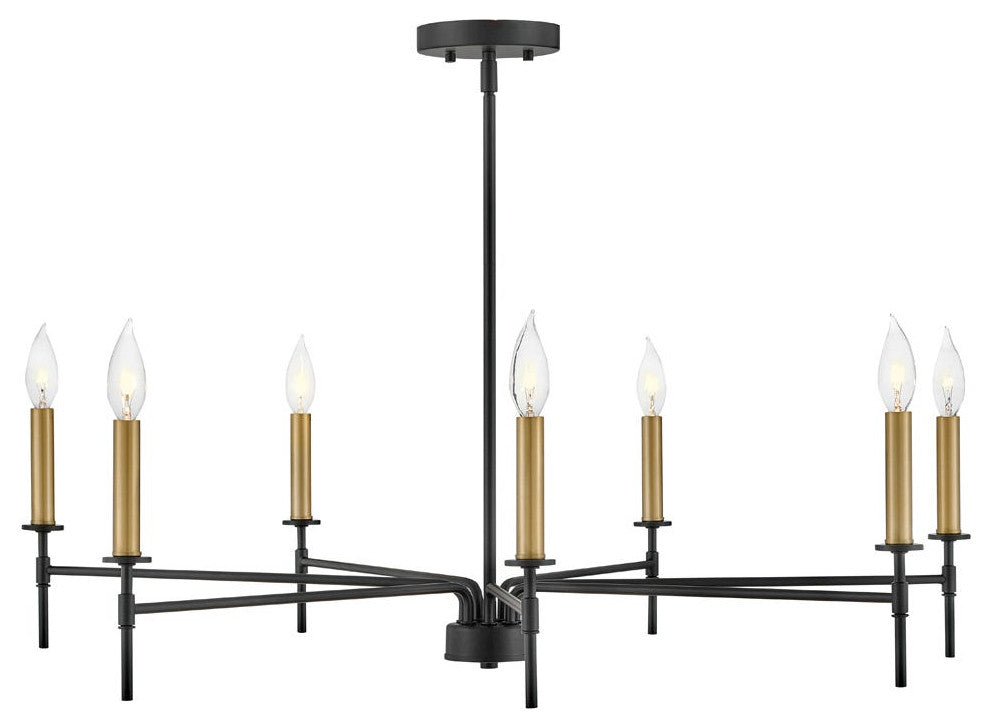 Lark Hux 36" Large Single Tier Chandelier, Black + Lacquered Brass