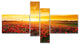 Poppy Field under Ablaze Sunset, Abstract Wall Art Canvas, 60"x32", 4 panels