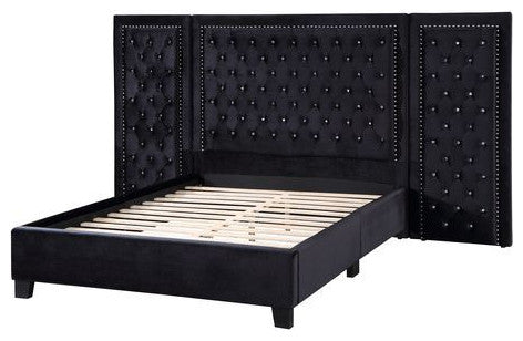 Frances Oversized Headboard Platform Bed, Black Velvet, King
