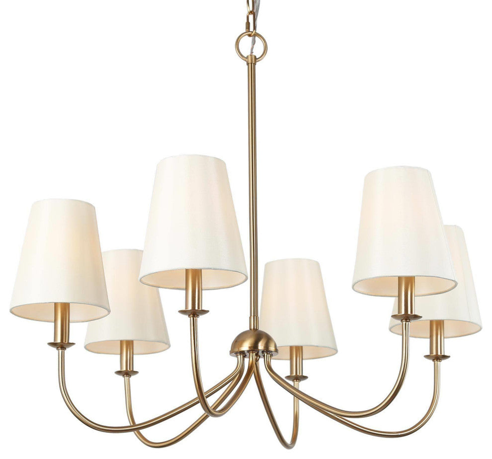 LNC 6-Lights Modern Polished White Candle Fabric Gold Chandelier