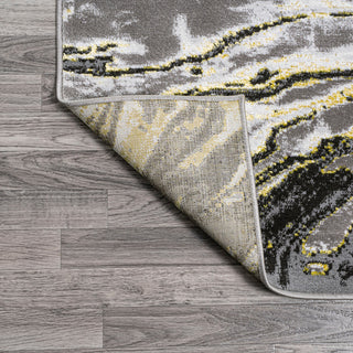 Swirl Marbled Abstract Area Rug, Black/Yellow, 4 X 6