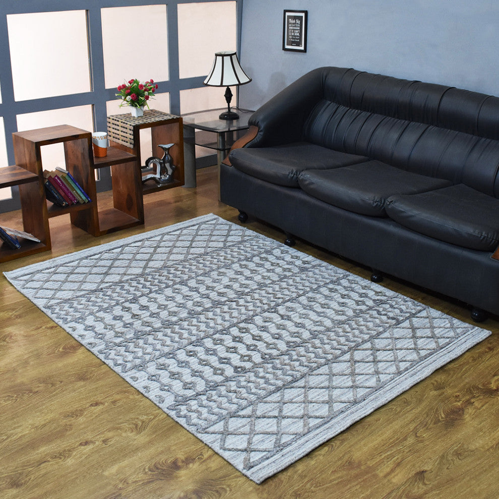 HAND WOVEN FLAT WEAVE KILIM POLYESTER AREA RUGS -Rectangle,Gray,Contemporary, [Rectangle] 8'x10'