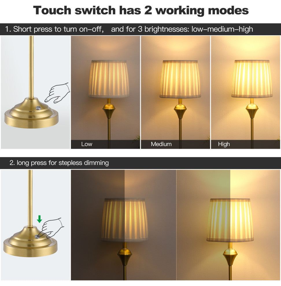 18" Brass Rechargeable Touch Table Lamp Set of 2