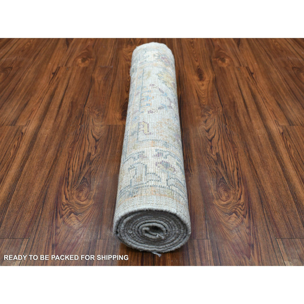 Afghan Angora Ushak Soft and Pliable Wool Hand Knotted Gray Runner Rug 2'8"x9'9"