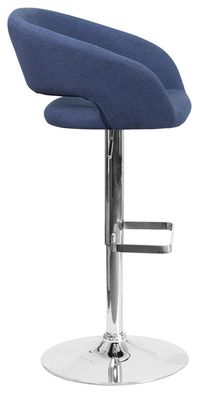 Erik Contemporary Vinyl Adjustable Height Barstool with Rounded Mid-Back, Blue F