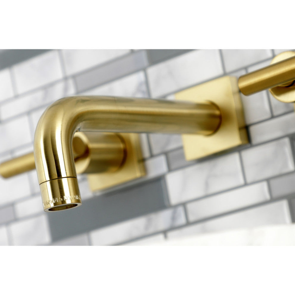Kingston Brass KS6127CML Two-Handle Wall Mount Bathroom Faucet, Brushed Brass