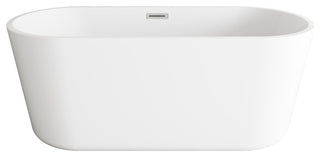 OWEN 59" Soaking Bathtub, Glossy White With Brushed Nickel Trim