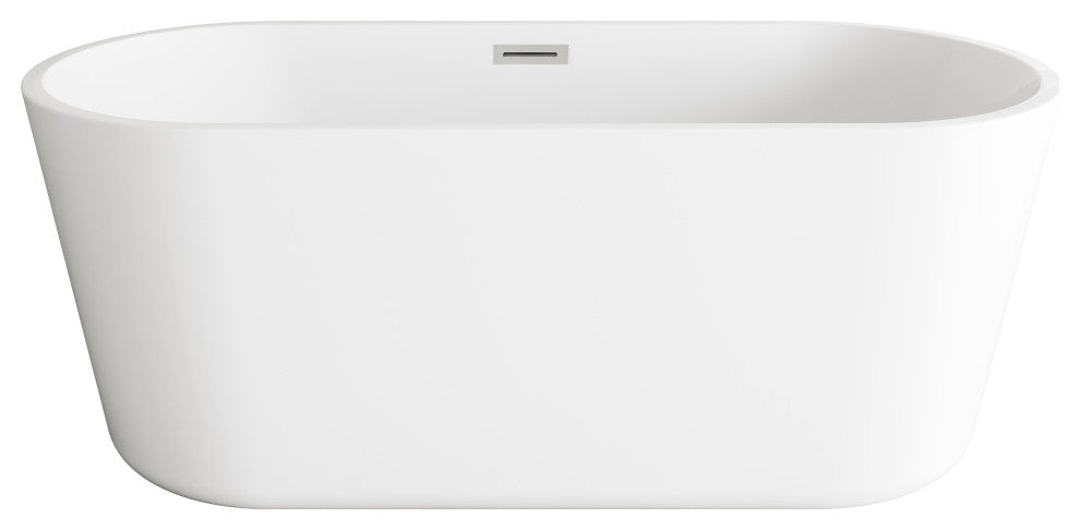 OWEN 59" Soaking Bathtub, Glossy White With Brushed Nickel Trim