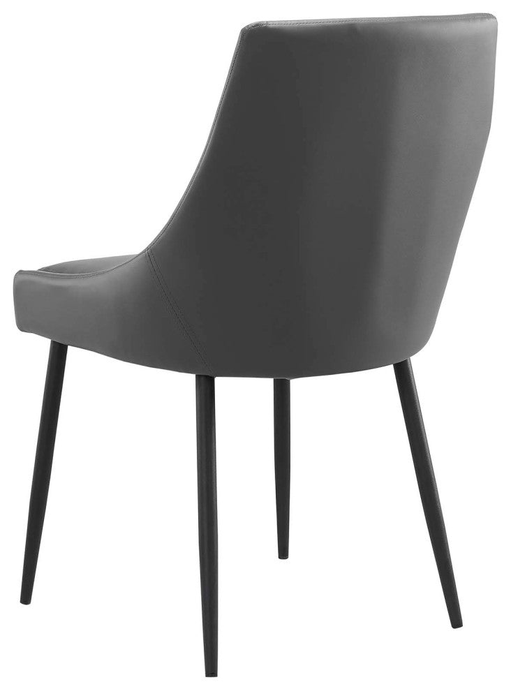 Side Dining Chair, Set of 2, Faux Vegan Leather, Black Gray, Modern, Bistro