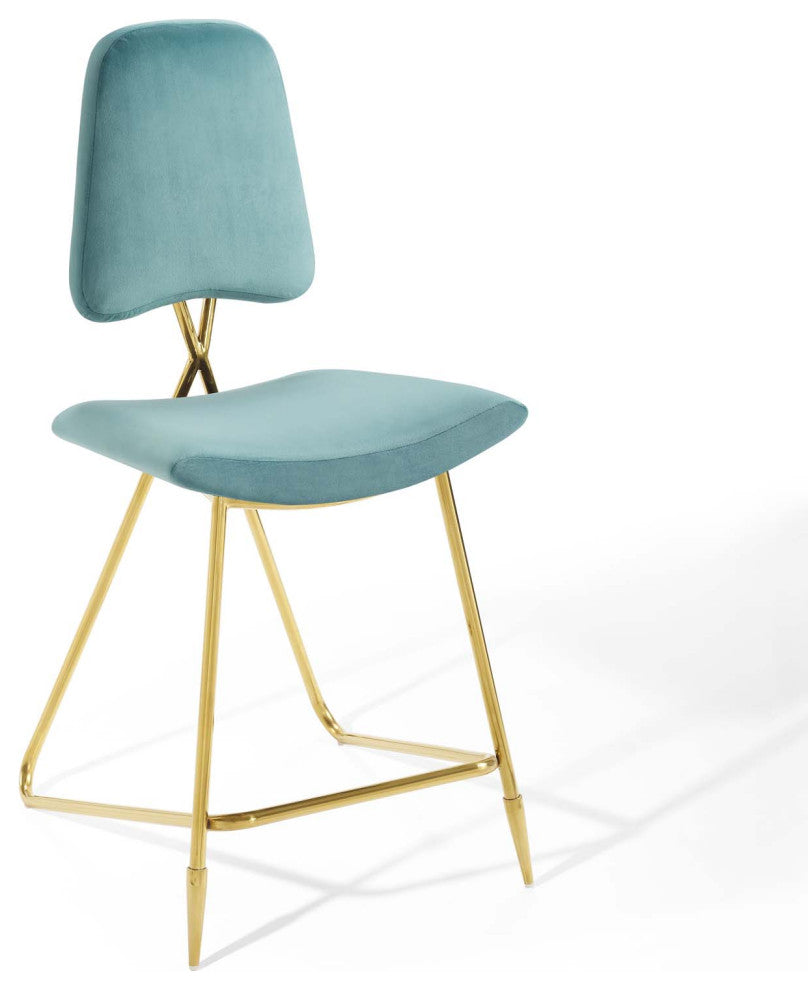 Ponder Performance Velvet Counter Stool Sea Blue