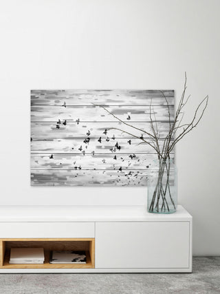 "Birds in Flight" Print on White Wood, 60"x40"