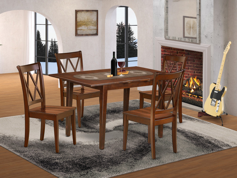 5Pc Rectangular 42/53.5 Inch Table With 12 In Leaf And 4 Double X Back Chairs