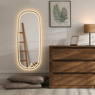 Cellini Rectangular Bathroom/Dressing LED Lighted Wall Mirror, Matte Black, 26"