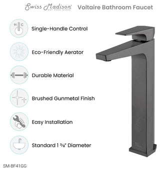 Voltaire Single Hole Single-Handle High Arc Bathroom Faucet, Gunmetal Gray