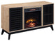 Benzara BM274623 47" Wood Console Table, LED Electric Fireplace, Oak Brown/Black