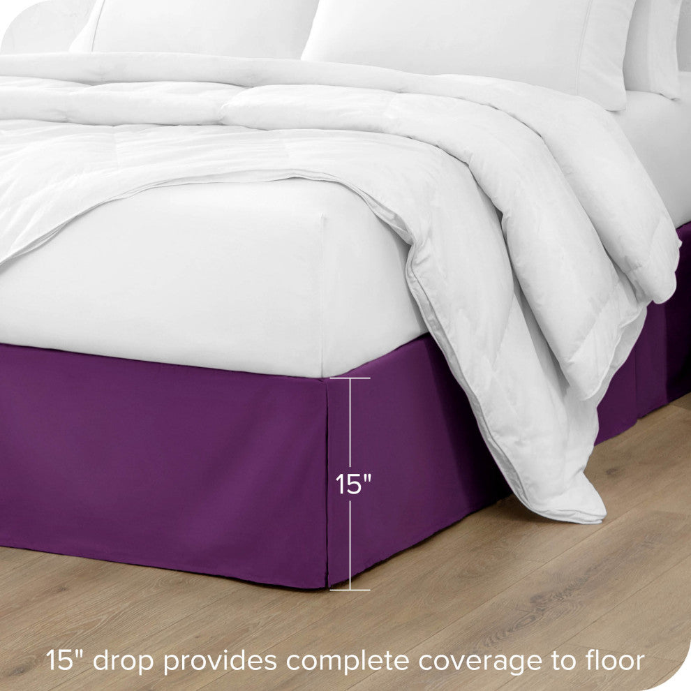 Bare Home Microfiber Bed Skirt , 15" Drop Length, Plum, Queen