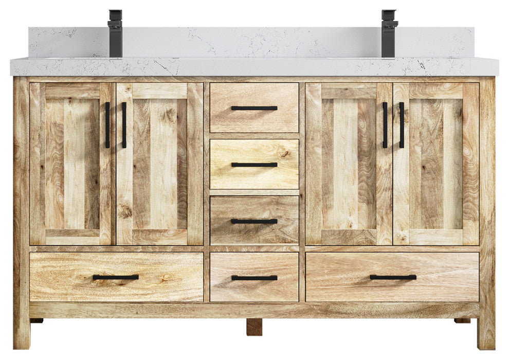 Malibu Mango 60 Double Sink Bathroom Vanity in White Washed 2" Empira Quartz