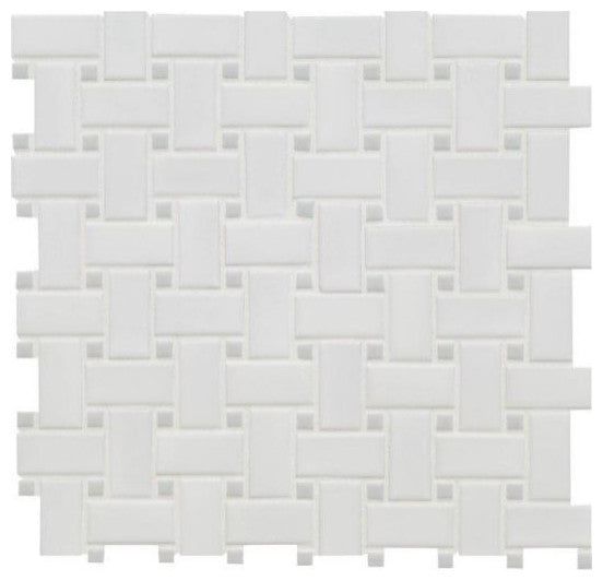 White And Gray Basketweave 6Mm Matte Porcelain Mosaic, 15 Sheets