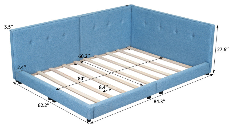 Gewnee Upholstered Queen Size platform bed with USB Ports