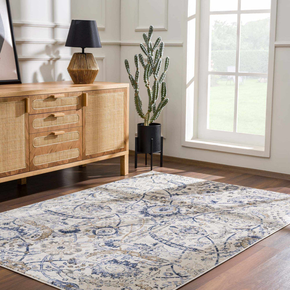Hauteloom Georgiana Beige & Blue Area Rug, 7'10"x10'2" Rectangle
