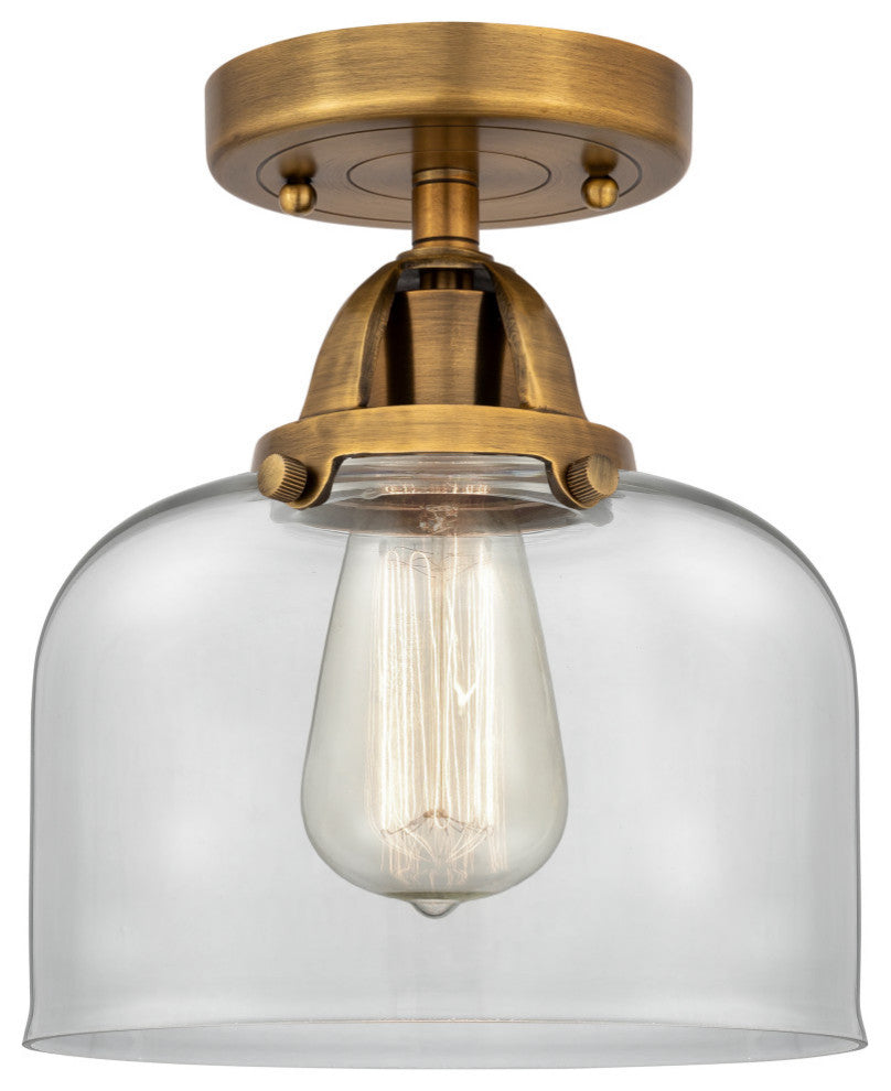 Large Bell Semi-Flush Mount, Brushed Brass, Clear, Clear