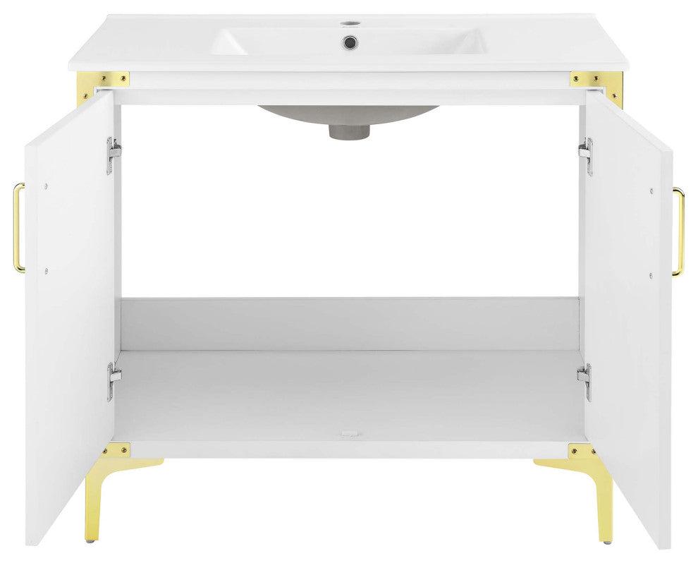 Voltaire 36" Single, Bathroom Vanity, White With Gold Hardware
