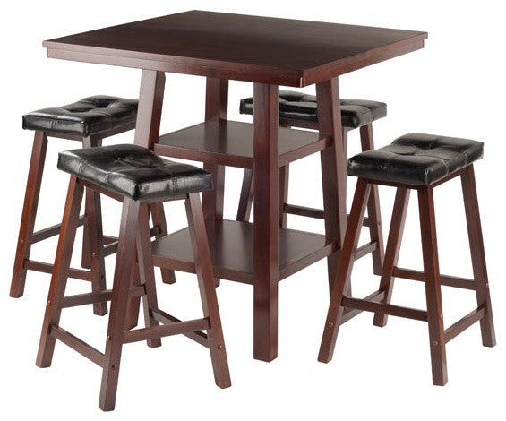 Orlando 3-Piece Set High Table, 2 Shelves With 4 Cushion Seat Stools