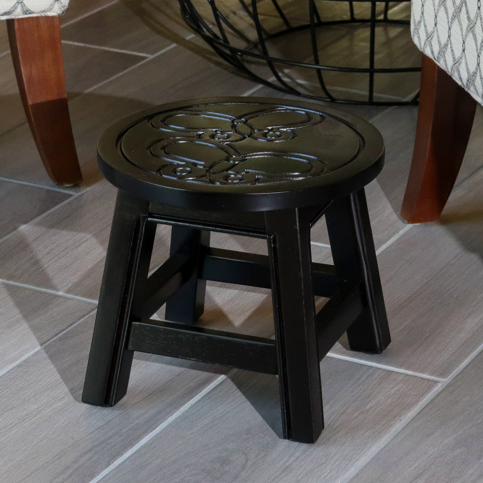 DTY Indoor Living Fairplay Carved Wooden Step Stool, Espresso, Butterflies