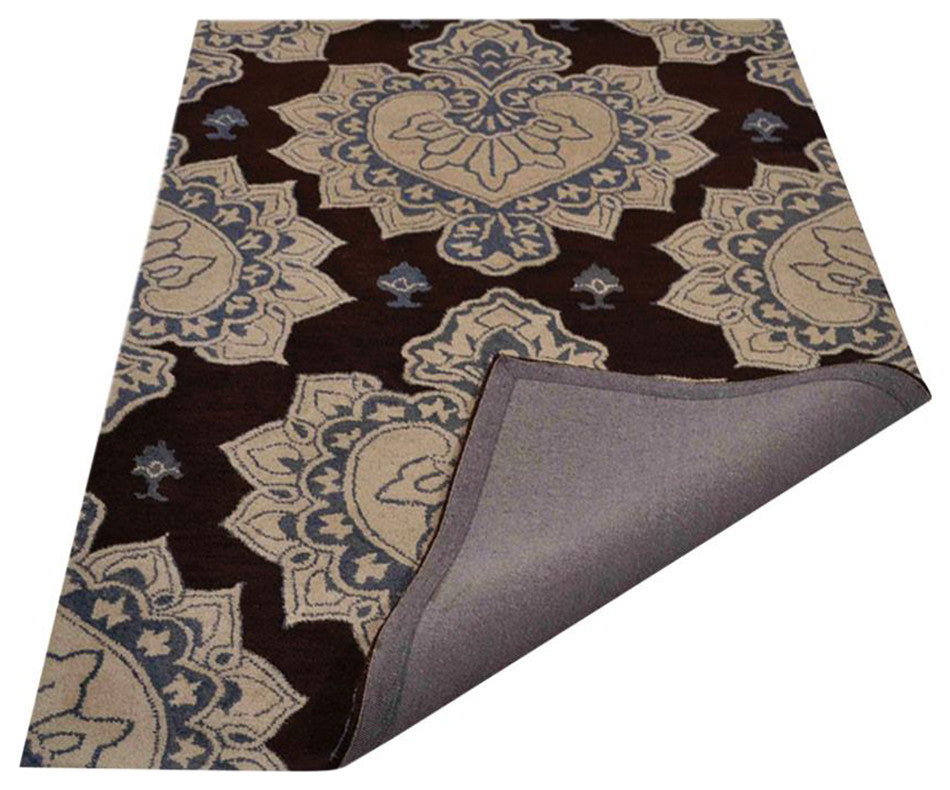 HAND TUFTED WOOL ECO-FRIENDLY AREA RUGS - Rectangle,Cream Brown,Floral
