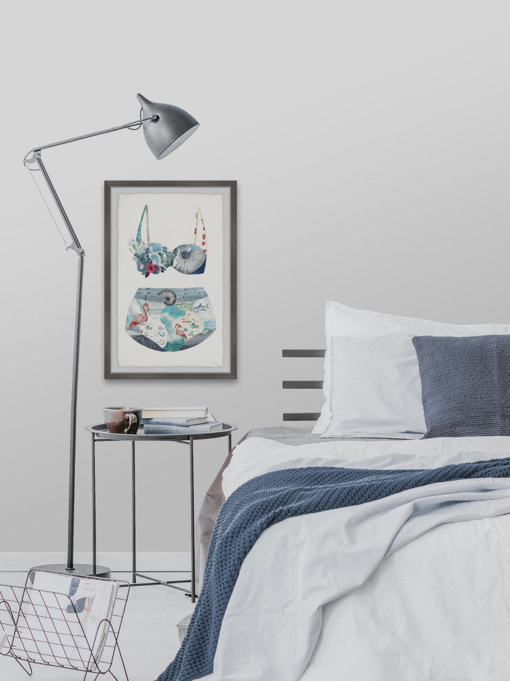 "Flamingo Shell Swimsuit" Framed Painting Print, 8"x12"