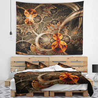 Dark Orange Symmetrical Flower Abstract Wall Tapestry, 60"x50"