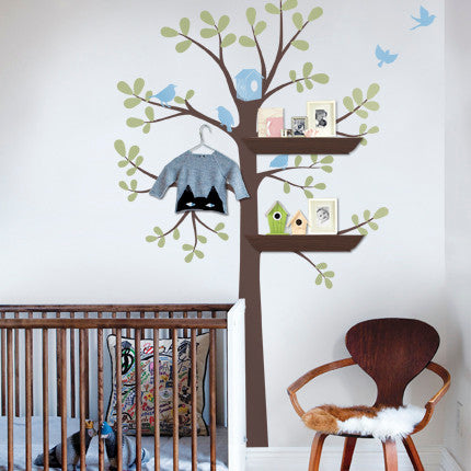 Shelving Tree With Birds, Three Colors, Color Scheme A, Small 51"x88"