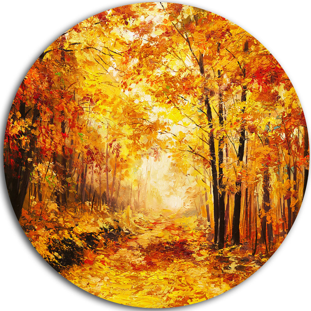 Yellow Autumn Forest, Landscape Round Wall Art, 36"
