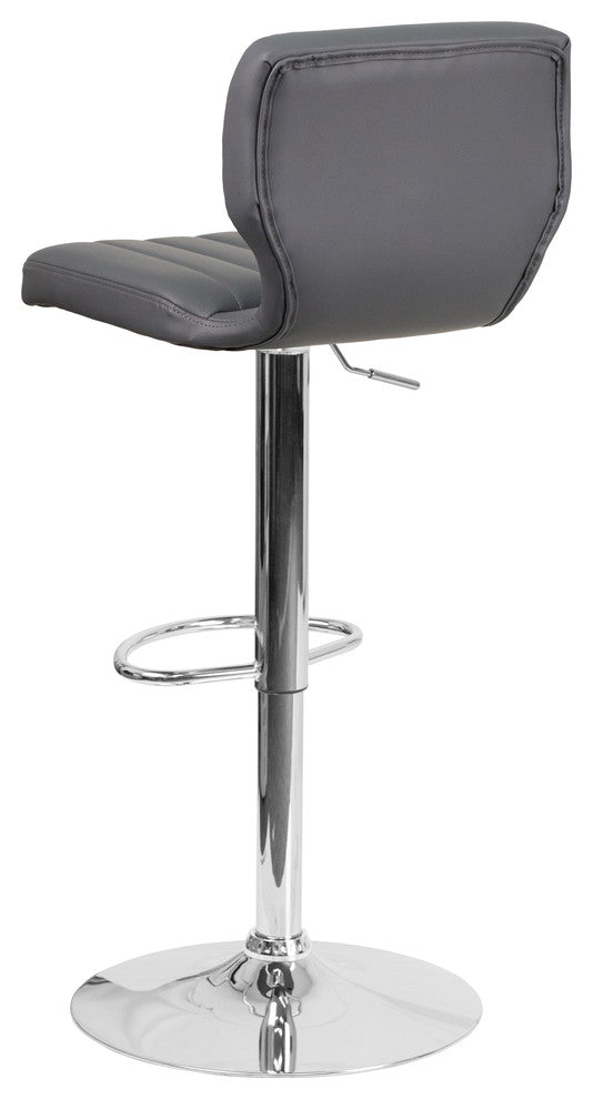 Contemporary Gray Vinyl Adjustable Barstool With Chrome Base