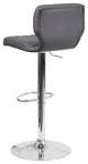 Contemporary Gray Vinyl Adjustable Barstool With Chrome Base