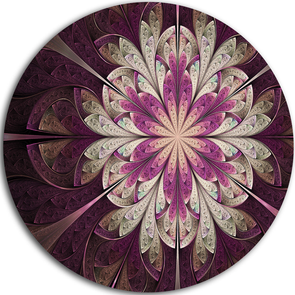 White Purple Rounded Fractal Flower, Floral Round Metal Wall Art, 11"