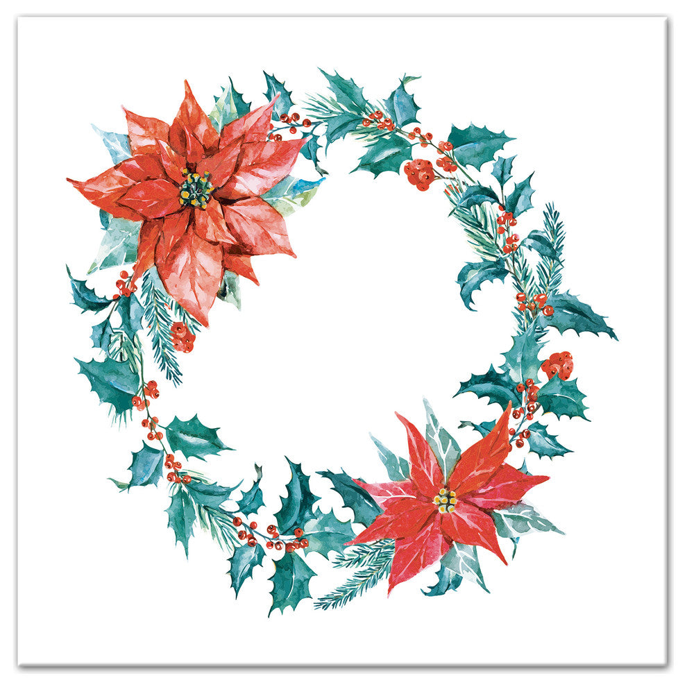 Holiday Poinsettia Wreath Canvas Wall Art, 16"x16"