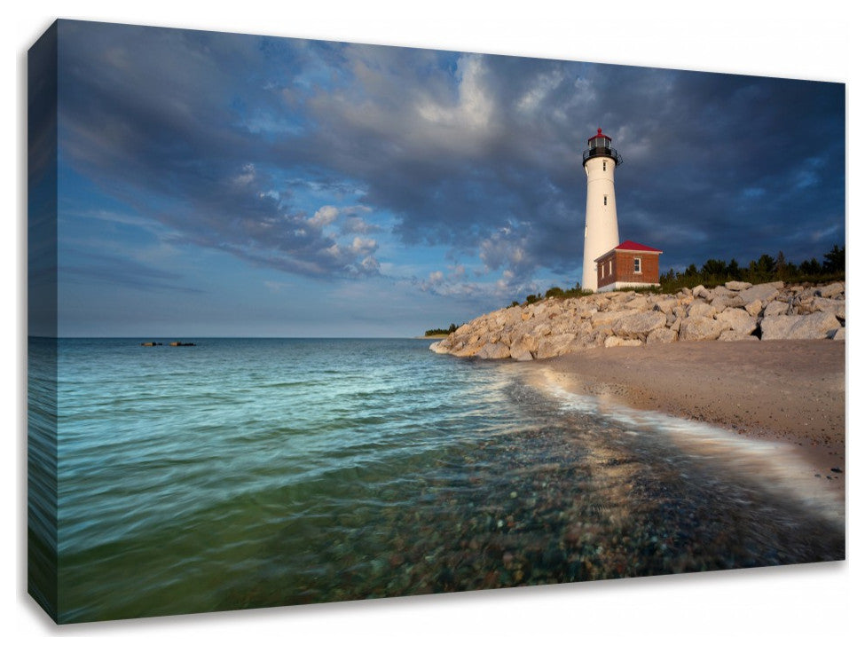 45" Beach With White Light House 4 Giclee Wrap Canvas Wall Art