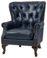 Genuine Leather Armchair With Removable Cushion, Navy