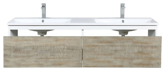 Scopi Modern 60" Rustic Acacia Double Bathroom Vanity, Labaro Rose Gold Faucet
