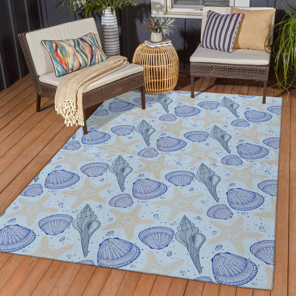 Indoor/Outdoor Seabreeze SZ4 Sky Machine Washable 5' x 7'6" Rug