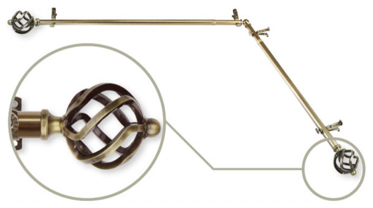 Twist Corner Window Curtain Rod, Antique Brass, 120"-170"