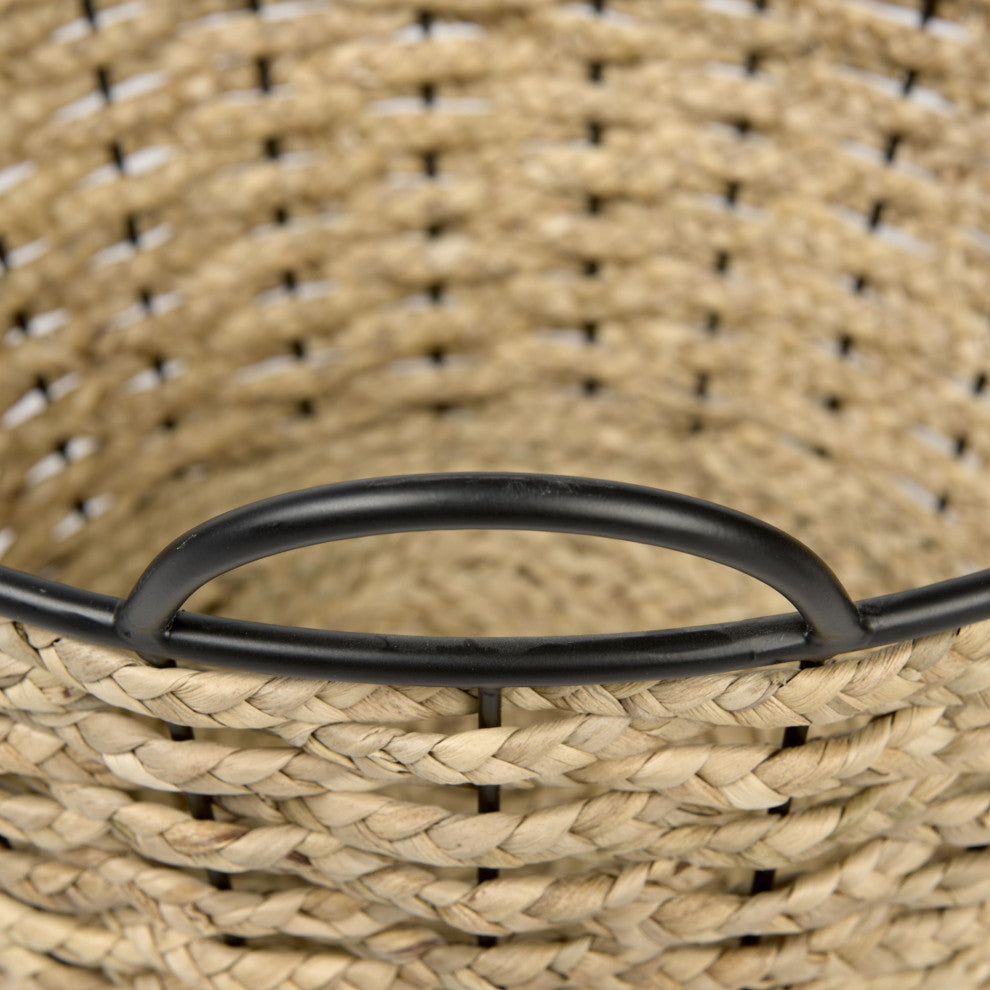 Set of Three Metal and Wicker Storage Baskets