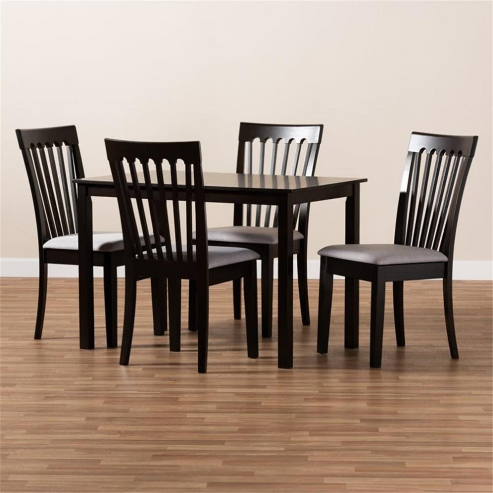 Minette Gray Fabric Upholstered Espresso Browned Wood 5-Piece Dining Set