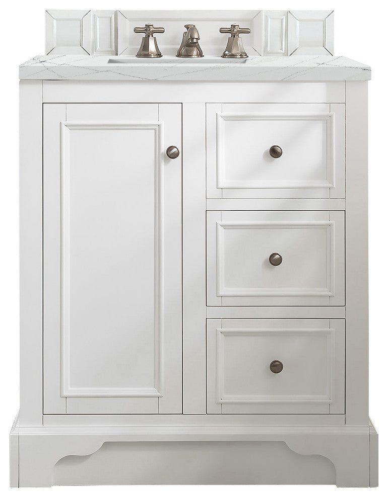 James Martin 825-V30-BW-3ENC 30" Single Vanity Bright White w/ 3 CM Quartz Top