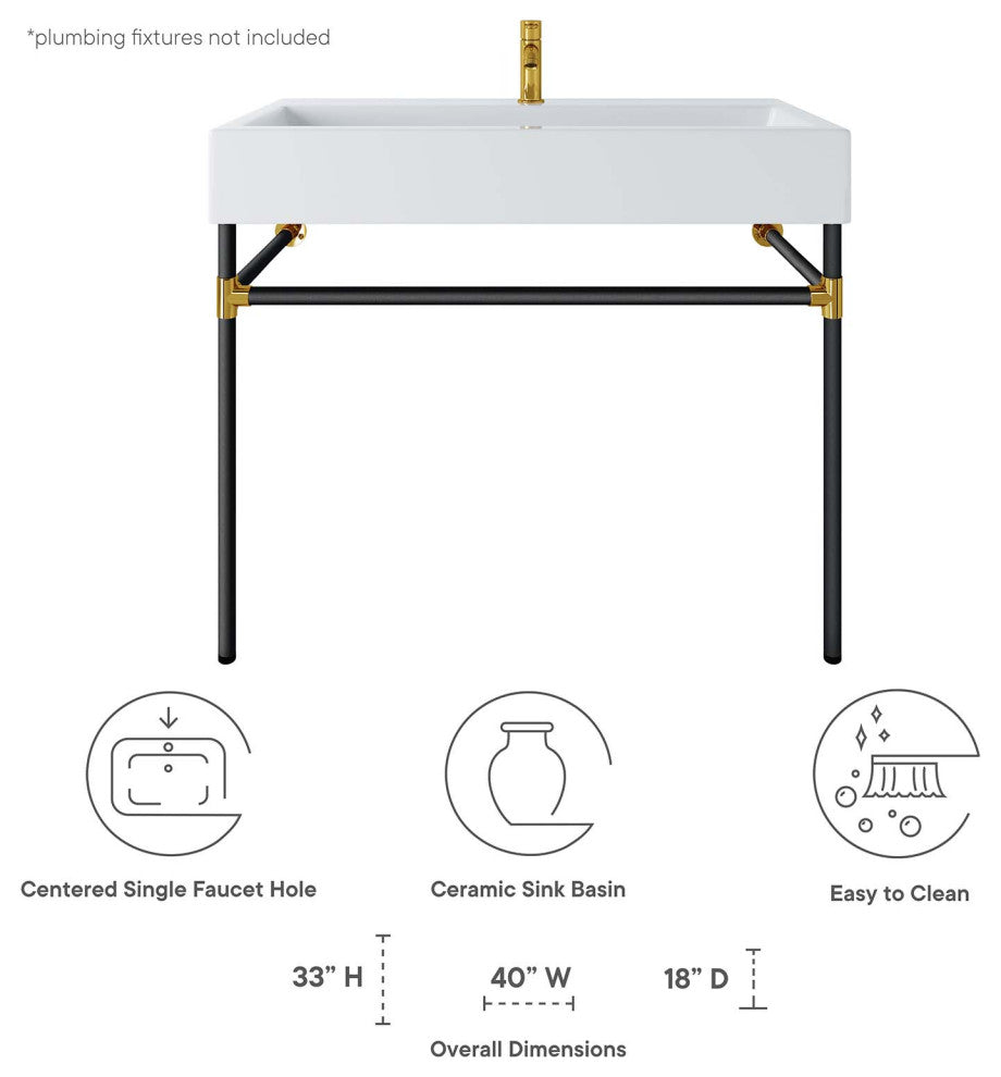 Sink Vanity, Wall Mount, White Black, Ceramic, Stainless, Modern, Bathroom