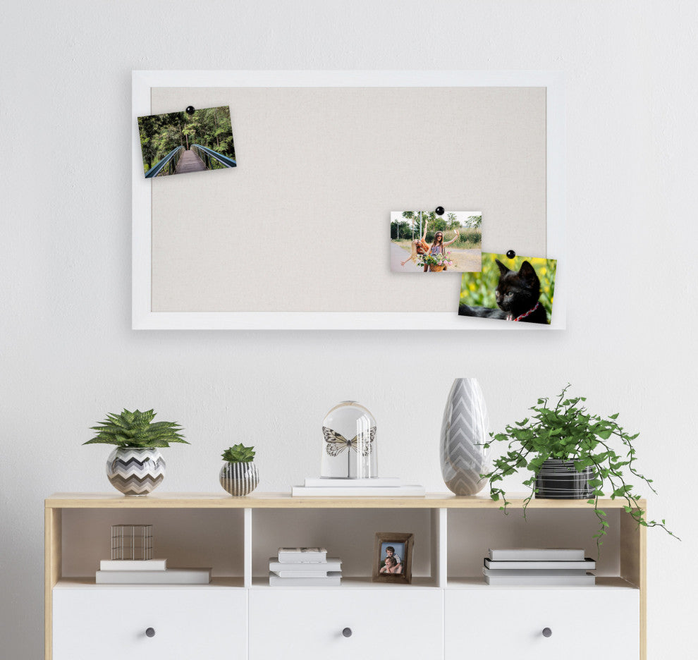 Beatrice Framed Linen Fabric Pinboard, White 27x43